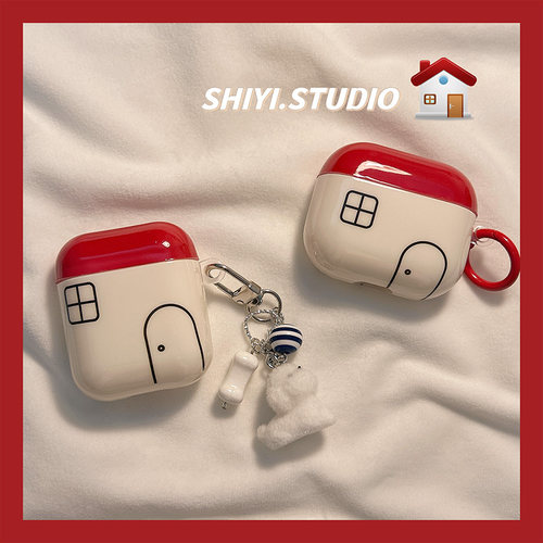 ins红盖简约线条小屋适用AirPods5保护套新款Pro2苹果耳机壳挂饰1/2代无线蓝牙4代airpodspro3代软防摔保护壳