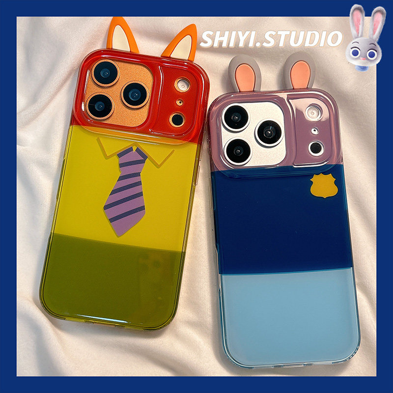 可爱女警兔子领带狐狸适用苹果17promax手机壳16pro新款iphon17情侣15pro女15硅胶14防摔13小众简约双层硬壳