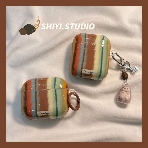小众复古拼色晕染竖条纹适用AirPods4保护套新款Pro2苹果耳机壳简约1/2代蓝牙3代airpodspro三代软防摔保护壳