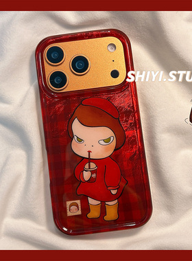 可爱复古红格纹奈良美智适用苹果17promax手机壳16pro新款iphon17卡通15pro女款15硅胶14防摔13日韩双层硬壳