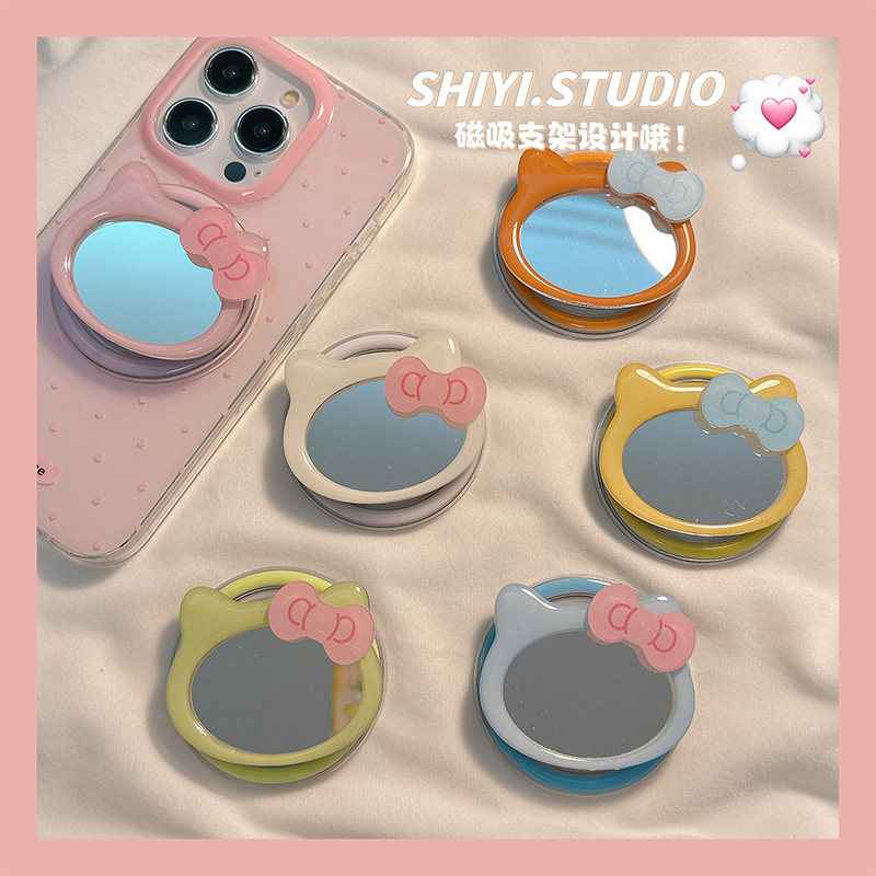 日系糖果色镜面kitty适用MagSafe手机磁吸懒人支架气囊伸缩吸附潮