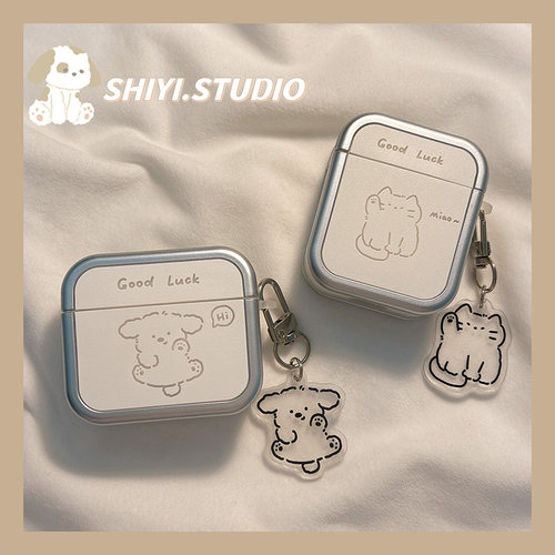 可爱招手猫咪小狗情侣适用AirPods4保护套新款Pro2苹果耳机壳1/2代无线蓝牙盒3代airpodspro3代软防摔保护壳