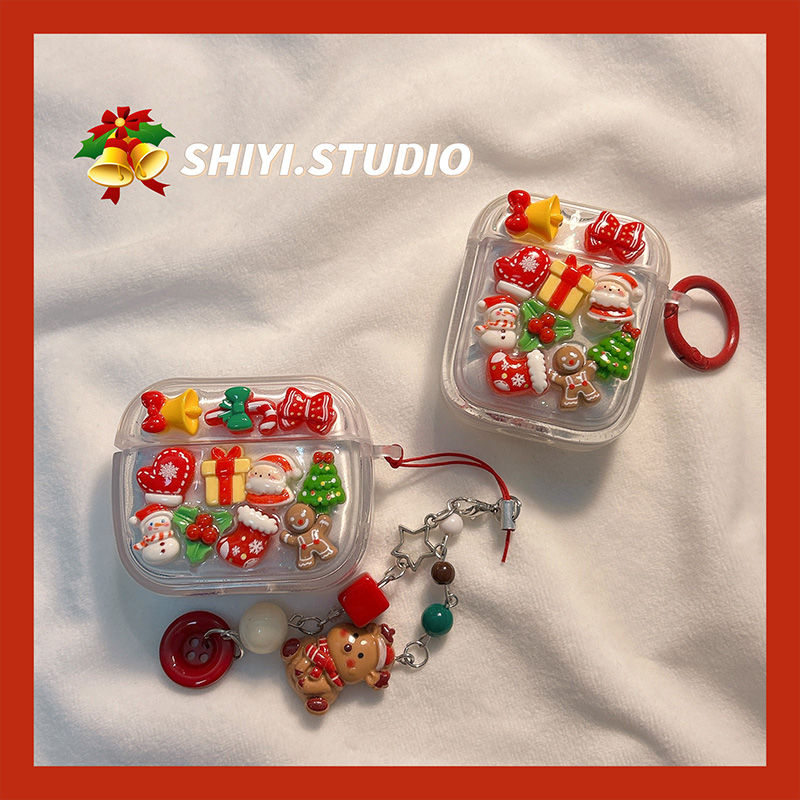 圣诞可爱滴胶小卡通适用AirPods4保护套新款Pro2苹果耳机壳透明1/2代无线蓝牙3代airpodspro三代软防摔保护壳