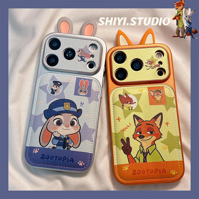 疯狂动物城女警兔子狐狸耳朵适用苹果17promax手机壳16pro新款iphon17可爱15pro女15硅胶14防摔13情侣皮质壳