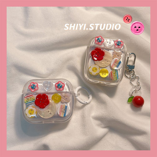创意滴胶立体纽扣花朵适用AirPods4保护套新款Pro2苹果耳机壳透明1/2代无线蓝牙3代airpodspro三代防摔保护壳