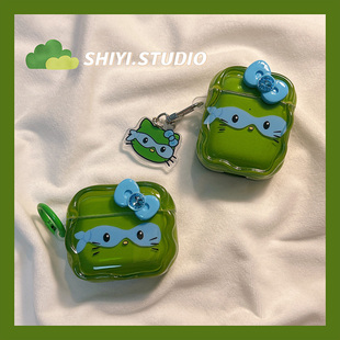 可爱忍者神龟绿色kitty适用AirPods4保护套新款Pro2苹果耳机壳卡通1/2代蓝牙3代airpodspro三代软防摔保护壳