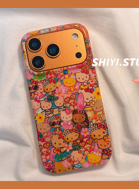 夏威夷满屏黑皮kitty适用苹果17promax手机壳16pro新款iphon17日韩风15pro少女心15硅胶14Pro防摔14可爱硬壳