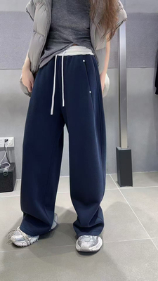 蒂娜欧货拼接卫裤女冬加绒加厚别致休闲运动裤香蕉弯刀阔腿长裤