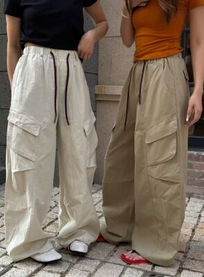 2026春季新款时尚百搭松紧腰抽绳束脚休闲工装裤女简约显瘦