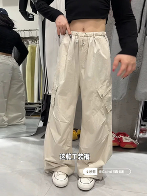 蒂娜919美式潮设计感束脚抽绳工装裤女2025春款宽松显瘦休闲长裤