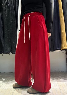 78369蒂娜2025冬新款拖地阔腿裤子通勤加绒新款百搭显瘦休闲卫裤