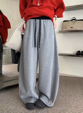 蒂娜006春新款简约松紧腰抽绳休闲女宽松显瘦阔腿弯刀裤2026年潮