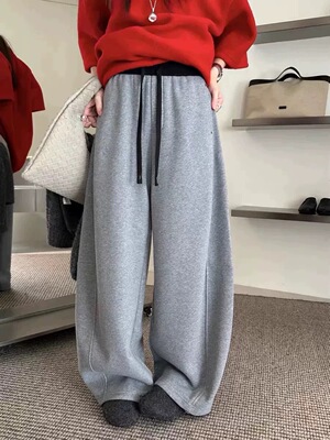 蒂娜006春新款简约松紧腰抽绳休闲女宽松显瘦阔腿弯刀裤2026年潮