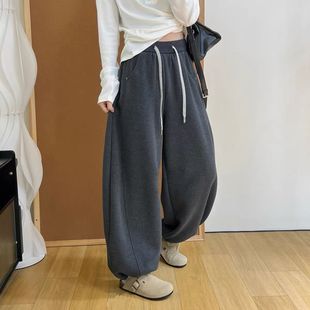 蒂娜510冬羊绒新款拖地阔腿裤子通勤加绒新款百搭显瘦休闲卫裤