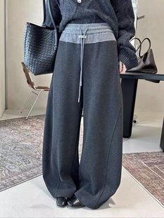 蒂娜2025秋新款时尚百搭松紧腰抽绳休闲裤女洋气减龄弯刀裤气球裤