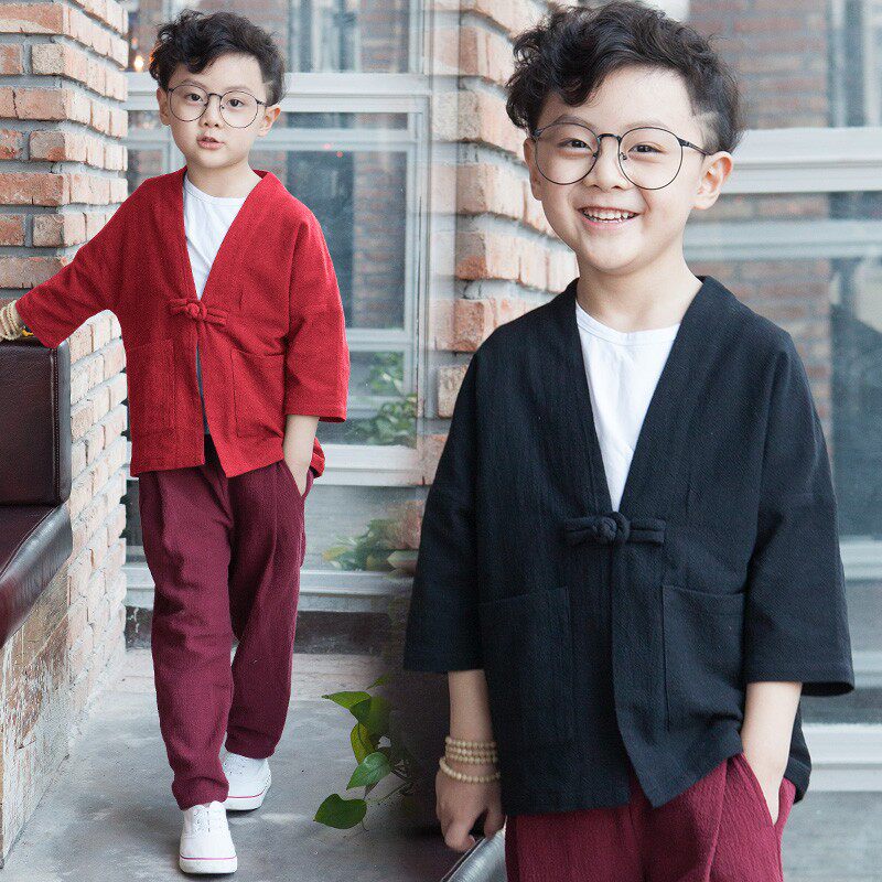 夏季复古盘扣中袖苎麻开衫汉服图片