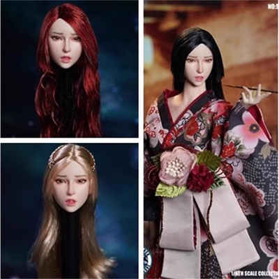 现货1/6 女兵人 SDH027无辜害羞脸表情 张嘴黑发亚洲女头雕模型