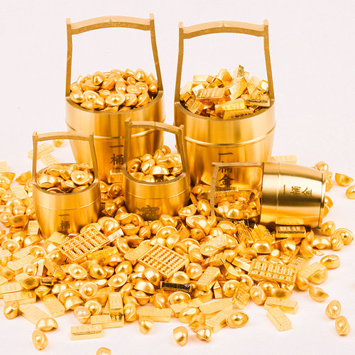财神一桶金摆件黄铜聚宝盆