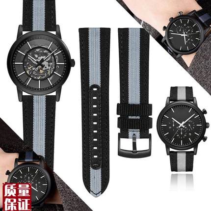 亨帝利适配阿e玛尼AR11242AX1331黑武士1981时尚尼龙真皮手表带