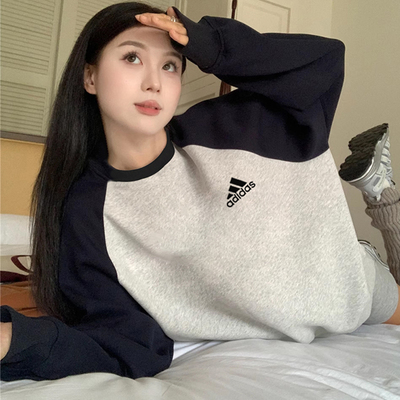 Adidas圆领卫衣复古撞色休闲上衣