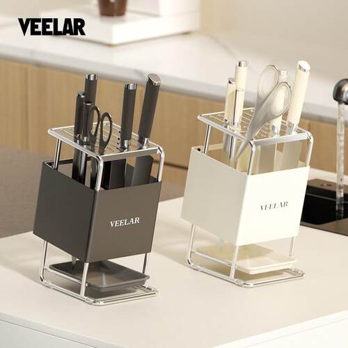 VEELAR不锈钢刀架厨房置物架家用台面款放菜刀具一体刀座收纳架
