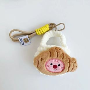 新款日系卡通毛绒鲷鱼烧小海狸loopy编织零钱包，可做手机链挂件