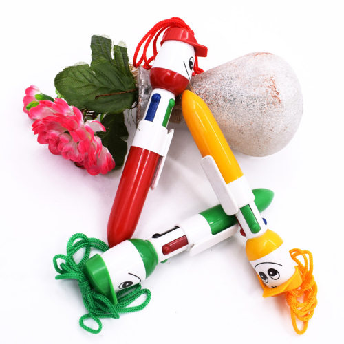 四色卡通可爱娃娃头笔圆珠笔儿童大头按动油性写字笔两元店货源