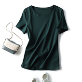 t恤女2026夏季 纯棉半袖 新款 体恤衫 上衣ins 丝光棉修身 牛油果绿短袖
