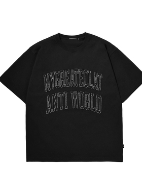 MYGE 21S/S 校园字体散边立体贴布绣花重磅宽松针织短袖纯棉T恤