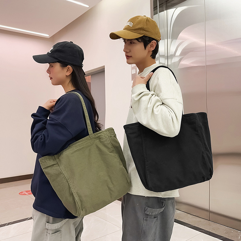 德国进口跨境纯色复古帆布包包女大容量通勤百搭日系手提托特