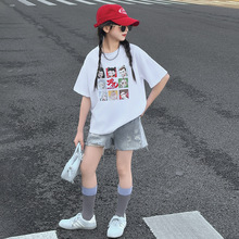 德国进口女童短袖2025新款夏季白色T恤卡通洋气童装哪吒上衣可爱