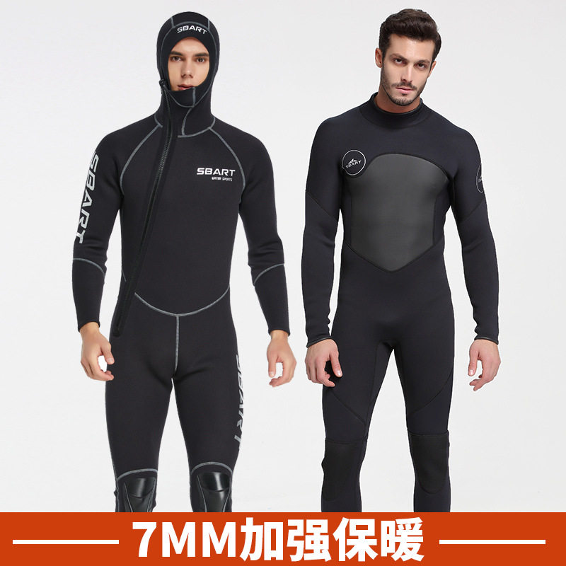 鲨巴特7MM潜水服男女加厚加绒保暖连体冲浪服深潜渔猎服连帽新款