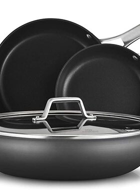 美国代购 calphalon premier硬质氧化铝不粘锅套装5件套煎锅汤锅