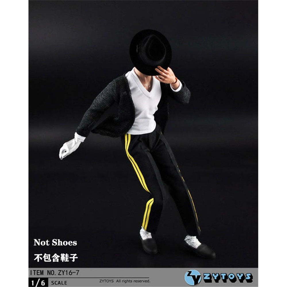 现货ZYTOYS 1/6兵人 ZY16-7 迈克杰克逊 MJ 黑色街舞衣服套装模型