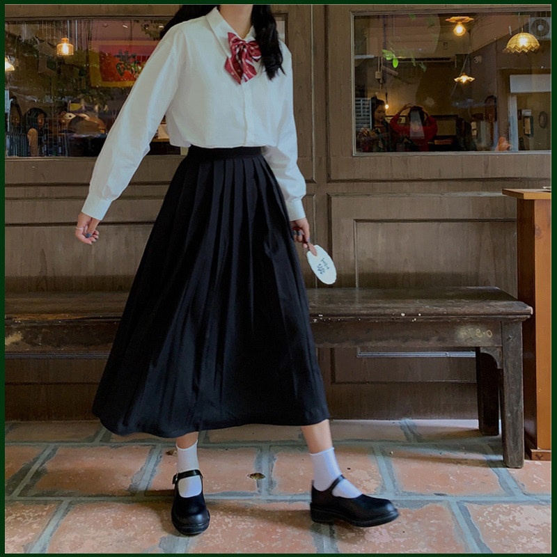 学生jk制服半身裙夏长裙衬衫班服套装学院风中长款大码胖mm百褶裙