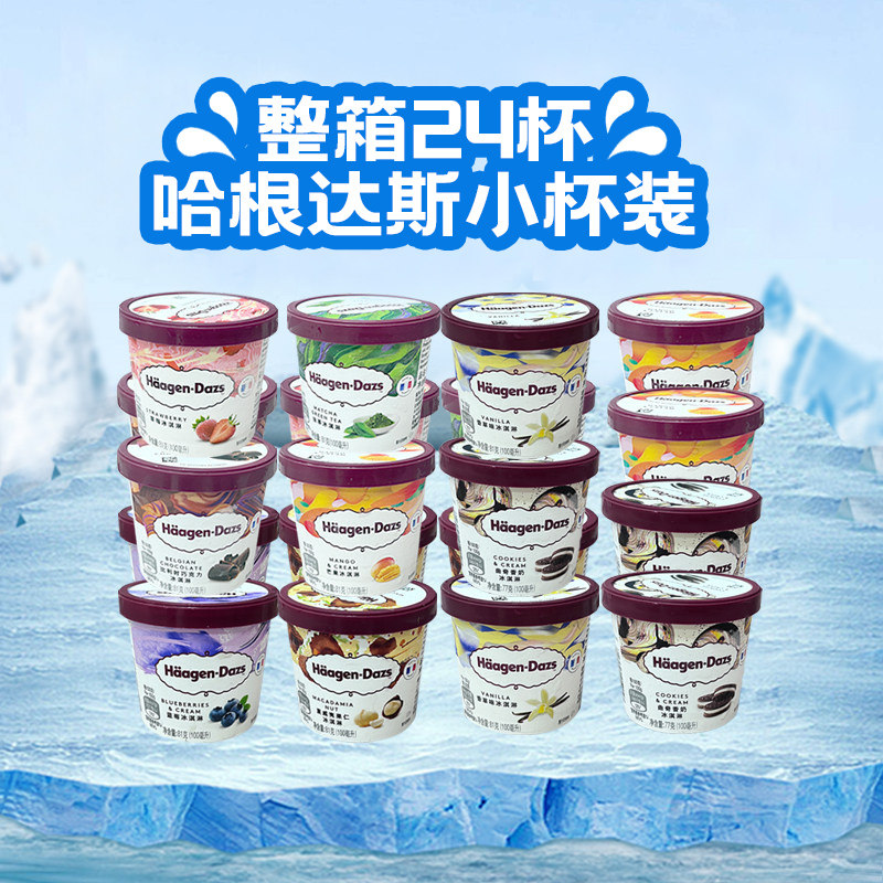 24杯整箱包邮 哈根达斯小杯装冰淇淋香草草莓夏威夷果味法国进口