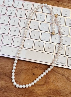 叶优里淡水珍珠4-5mm天然磁吸项链礼物近圆强光18K金扣头颈链