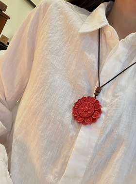 叶优里天然朱砂收藏级金刚杵六字箴言帝王砂原矿八宝莲花牌项链