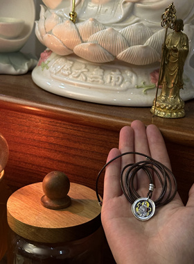 叶优里足银999地藏菩萨滴胶珐琅足银守护复古磨砂项链男女