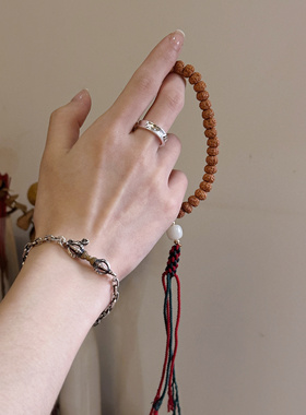 叶优里S999足银心经精致感雕刻戒男女开口可调节六字真言活口调节