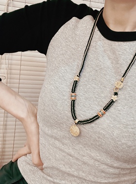 叶优里独家藏式扎基拉姆金刚杵黑金手工编织项链大号吊坠纯银S925