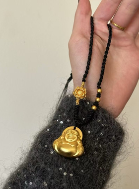 叶优里沙金实心弥勒佛吊坠中式男女款本命佛女项链