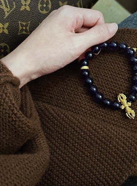 叶优里M宗金刚杵S925纯银天然乌拉圭绿度母紫水晶10mm手串