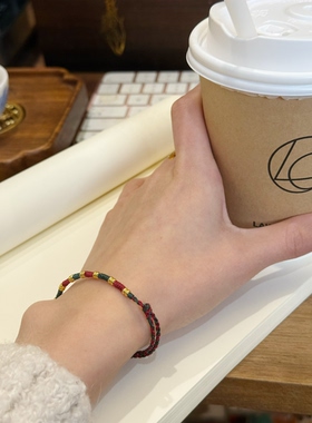 2026藏式扎西德勒中国风五彩绳手链女款手工编织好运红绳加C手串