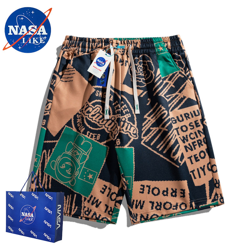 NASA 공동 브랜드 국민 패션 반바지 남성 여름 위장 해변 바지 5점 캐주얼 바지 소년 스포츠 대형 바지