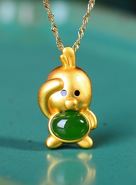 S925银镀18K金镶和田碧玉企鹅珐琅宫廷复古吊坠汉服配饰玉坠项链
