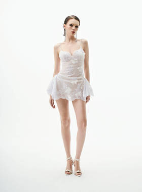 NANA代购【ninisesi】蕾丝亮片收腰吊带蝴蝶结连衣裙