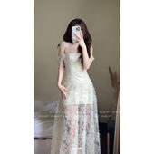 NANA代购 Jolie 蕾丝勾花刺绣拼接吊带度假连衣裙