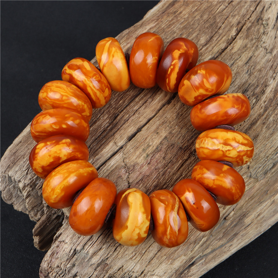 老〓精品藏传老蜜蜡手串藏区满蜡老花蜡饼子手钏古珠藏式文玩