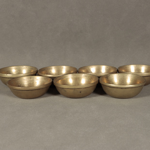 老〓西藏清代黄利玛铜一套小供碗供水碗供米杯佛前供酥油杯法会
